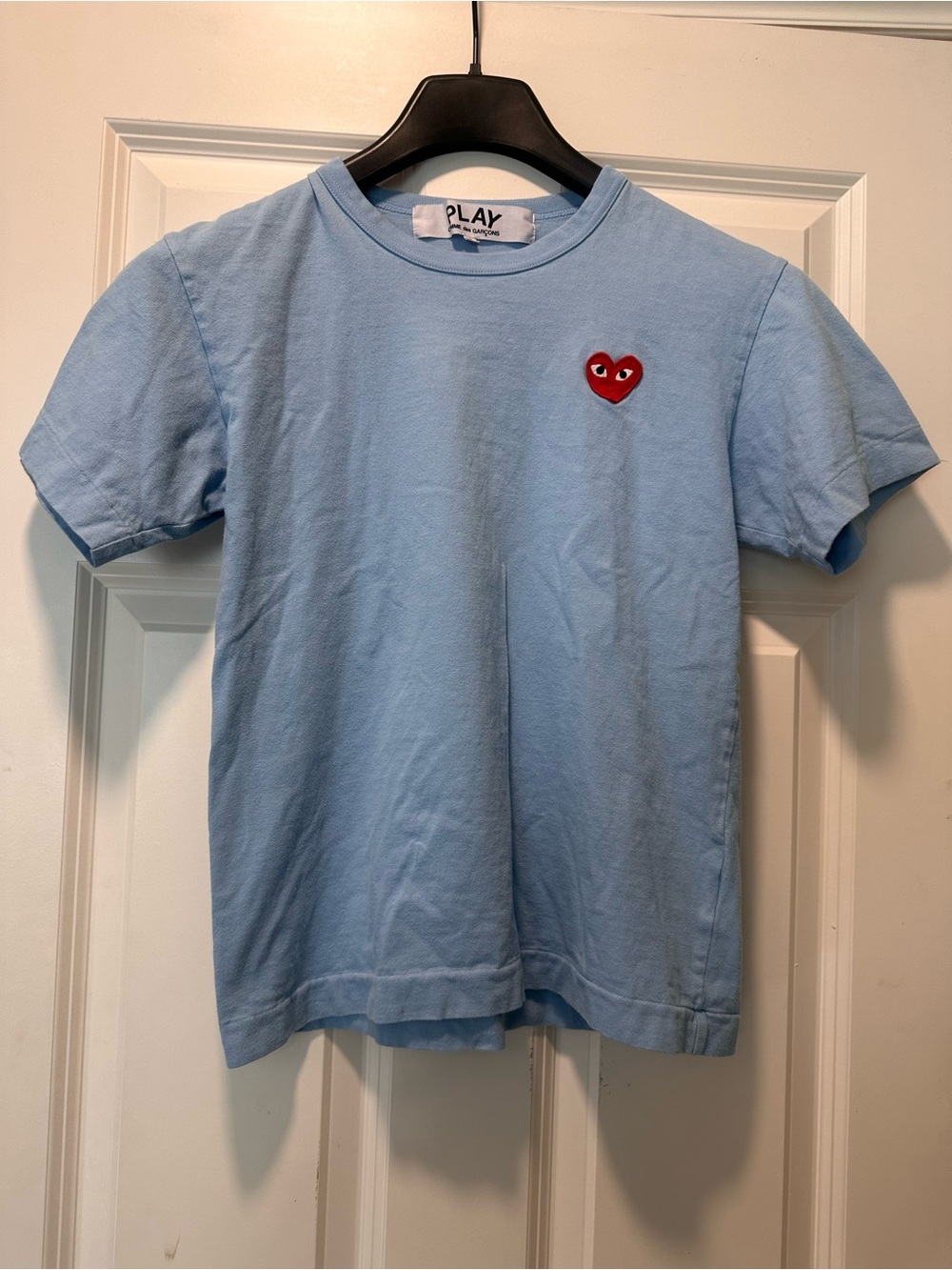 Comme des Garçons PLAY Light Blue Tee with Red Heart Patch